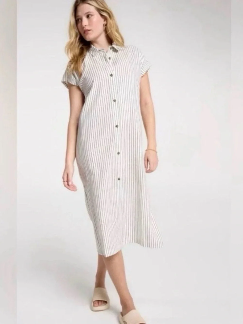 Calia Swim Coverup Dress Yucatan Stripe Ivory Linen Blend Button Down NWT Medium - Picture 15 of 15